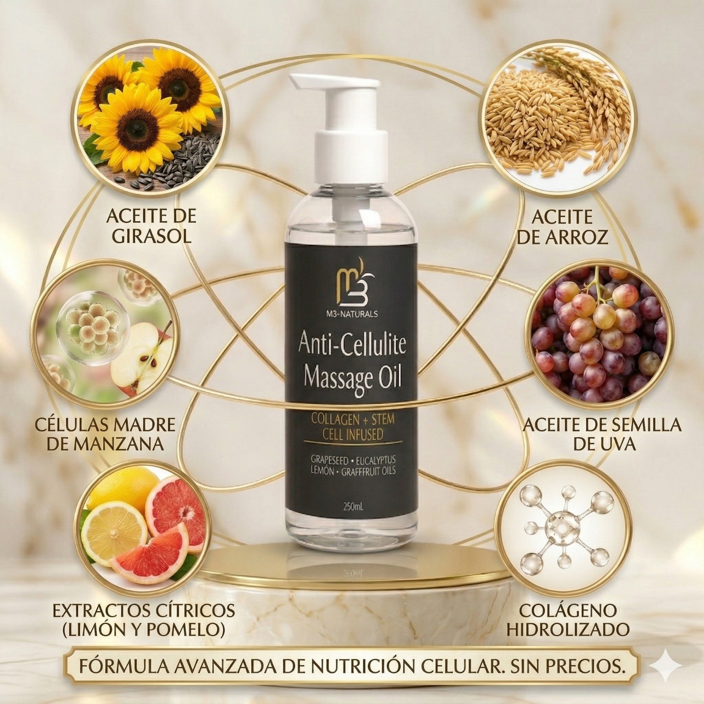 M3 Naturals - Aceite Corporal Anticelulitis – Nutrición y Piel Más Lisa