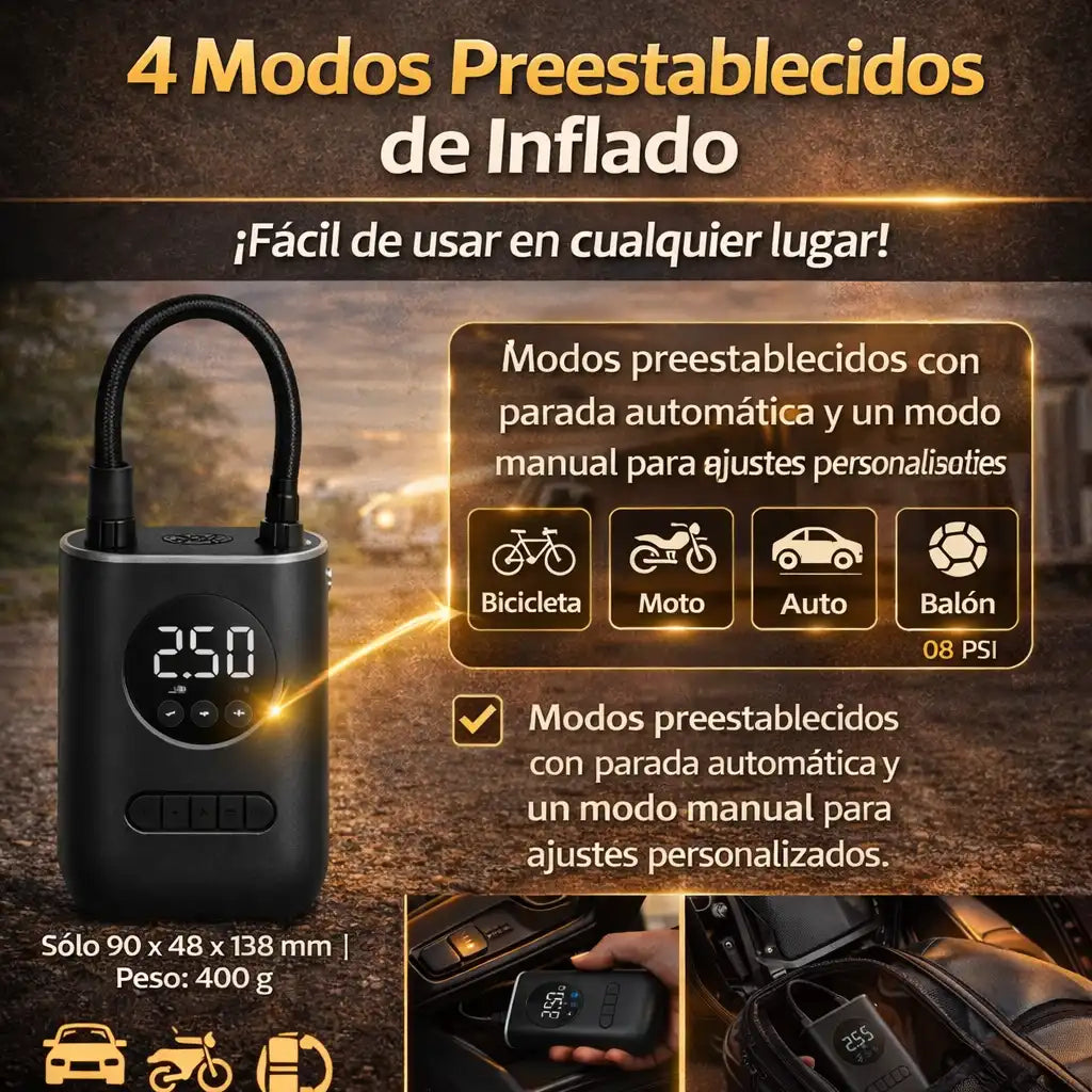 Compresor Inflador Llantas Recargable